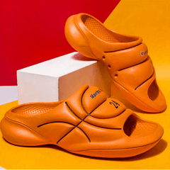 Men's Embossed Slides Non Slip Slippers - Indoor Outdoor Shoes