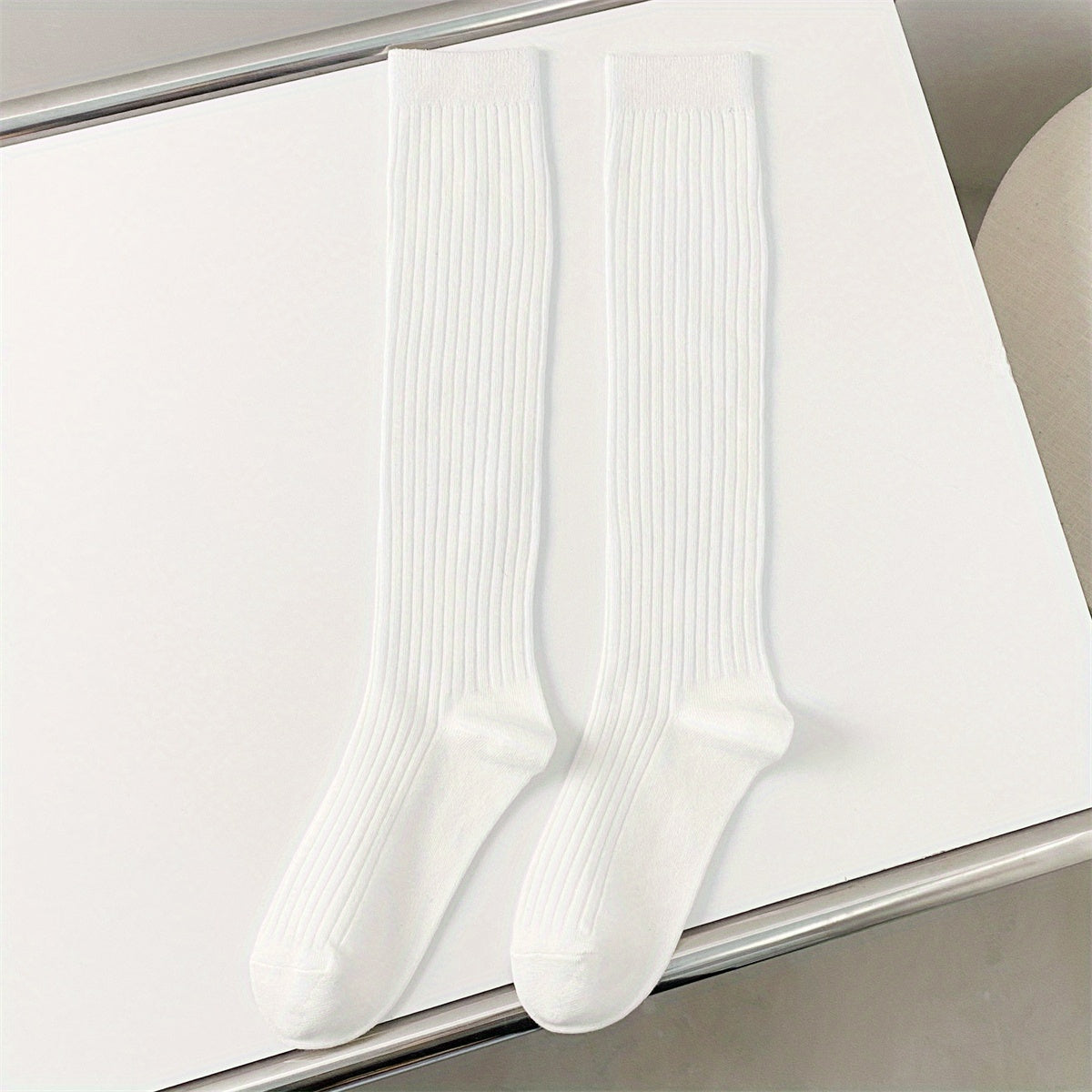 Solid Ribbed Knee High Socks Women's Stockings & Hosiery