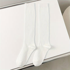 Solid Ribbed Knee High Socks Women's Stockings & Hosiery