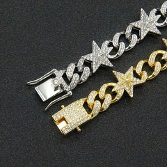 Cuban Hip Hop Artificial Diamond Pentagram Chain Necklace