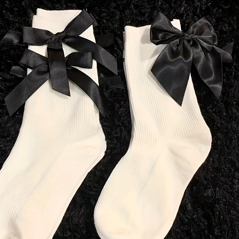 5 Pairs Bow Decor Socks Comfy & All match Women's Stockings