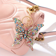 Rhinestone Butterfly Keychain Metal Key Ring Purse Bag Charm Gift For Mom