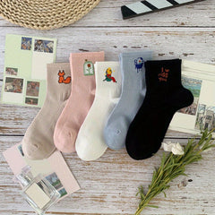 5 Pairs Cartoon Print Socks Women's Stockings & Hosiery
