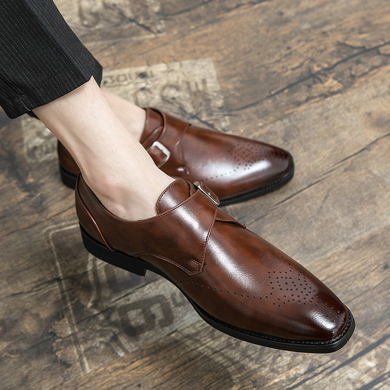 Men's Brogue Monk Strap Loafer Shoes Square Toe Casual Dress Shoes