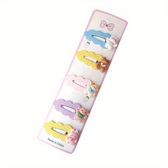 5pcs Candy Cartoon Hair Clips Wavy Hollow Snap Clip For Side Hair Bang