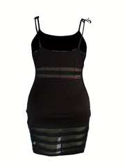  Sexy Bodycon Dress Women's Plus Semi Sheer Contrast Mesh Cami Bodycon
