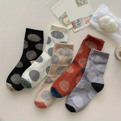 5 Pairs Geometric Pattern Women's Mid Tube Socks
