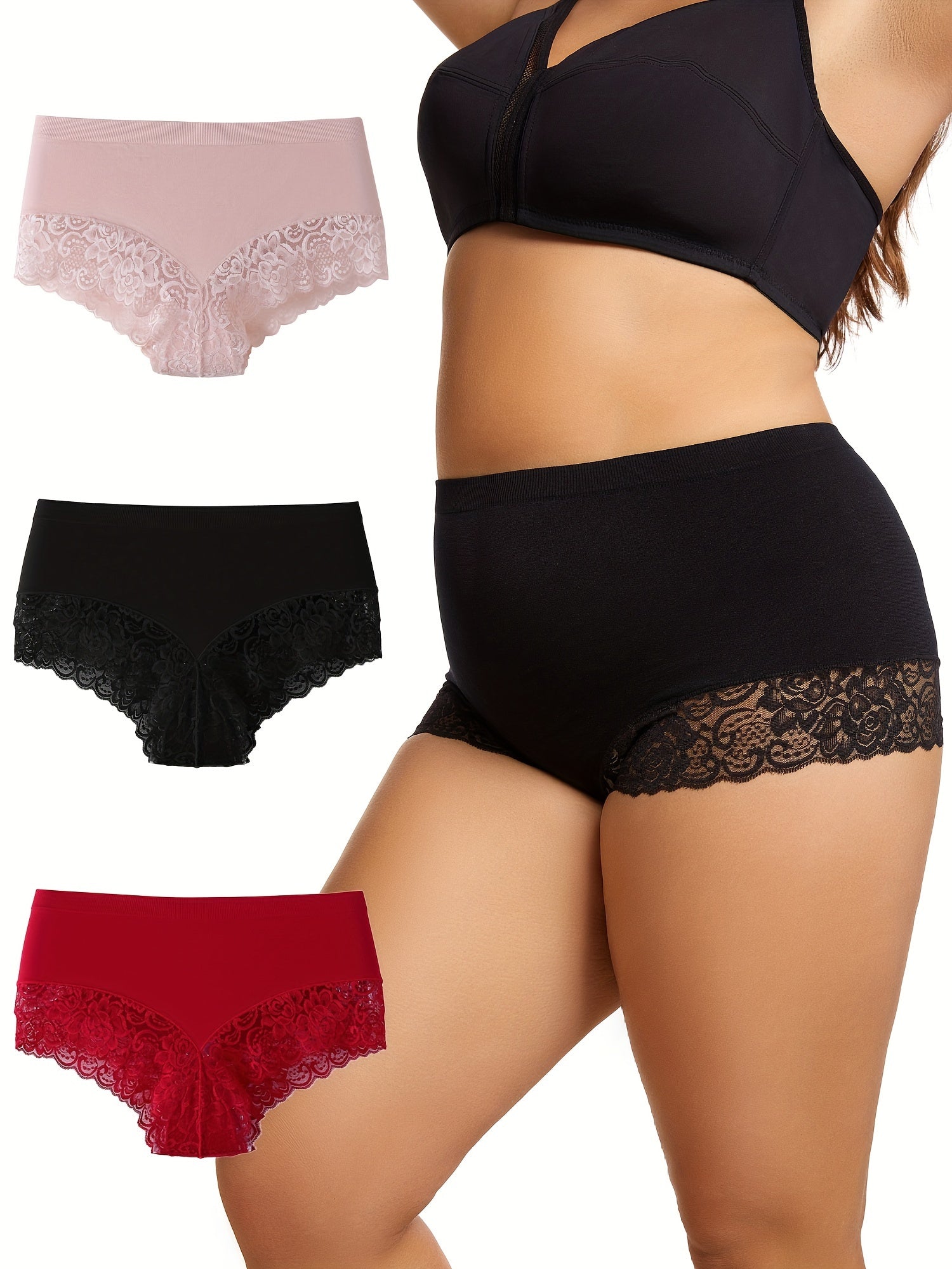 3 Pack Plus Size Lace High Stretch Soft Underwear Set