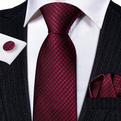 Men's Brown Green Plaid Silk Tie Set