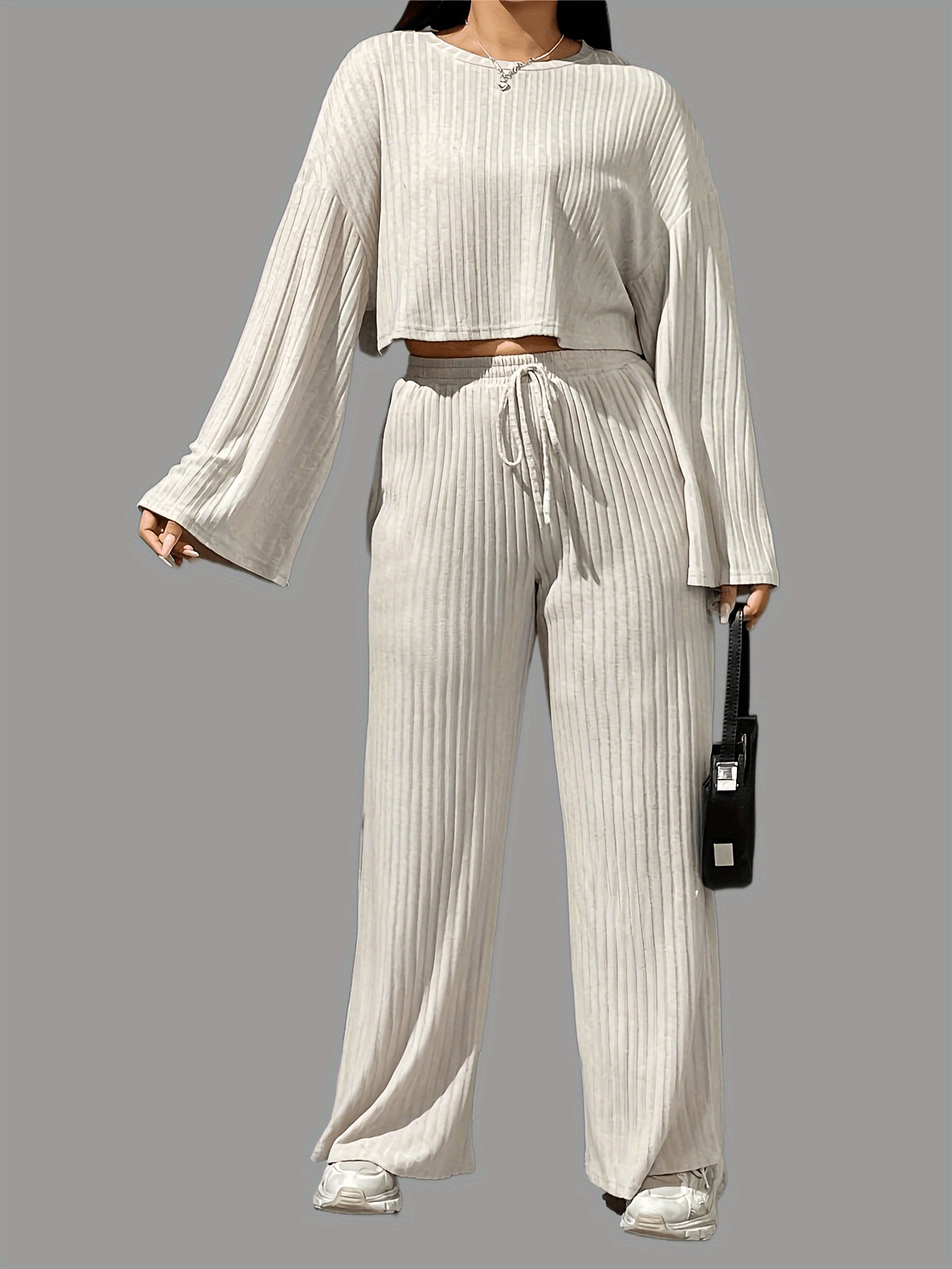  Ribbed Crop Top & Tie Front Pants Set