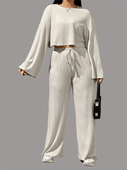  Ribbed Crop Top & Tie Front Pants Set