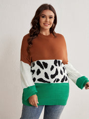 Colorblock Leopard Pattern Sweater