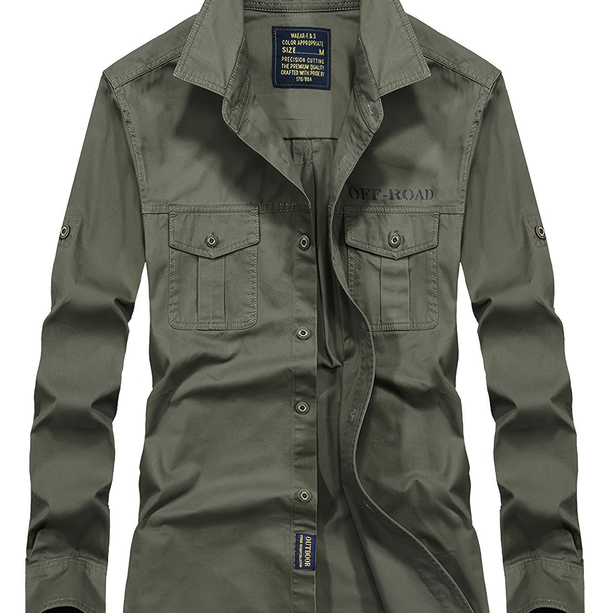 Men's Military Style Long Sleeve Solid Oversize Shirt