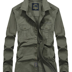 Men's Military Style Long Sleeve Solid Oversize Shirt
