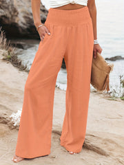 Solid Elastic Waist Wide Leg Pants for Women