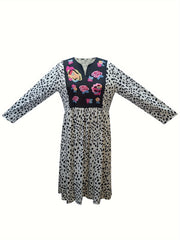  Boho Dress Colorblock Dot & Floral Print