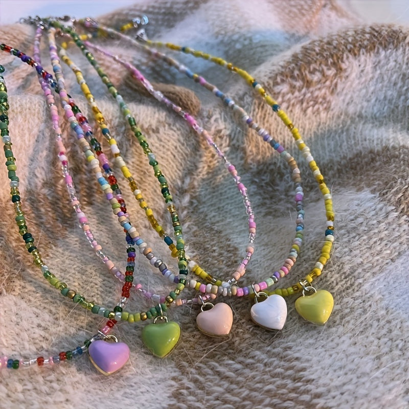 Y2K Candy Chain Beads Necklace Colorful Clavicle Love Summer Jewelry Gift