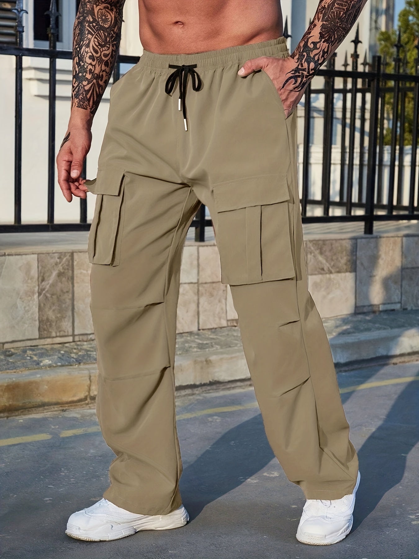 Men's Drawstring Cargo Pants Straight Leg Joggers