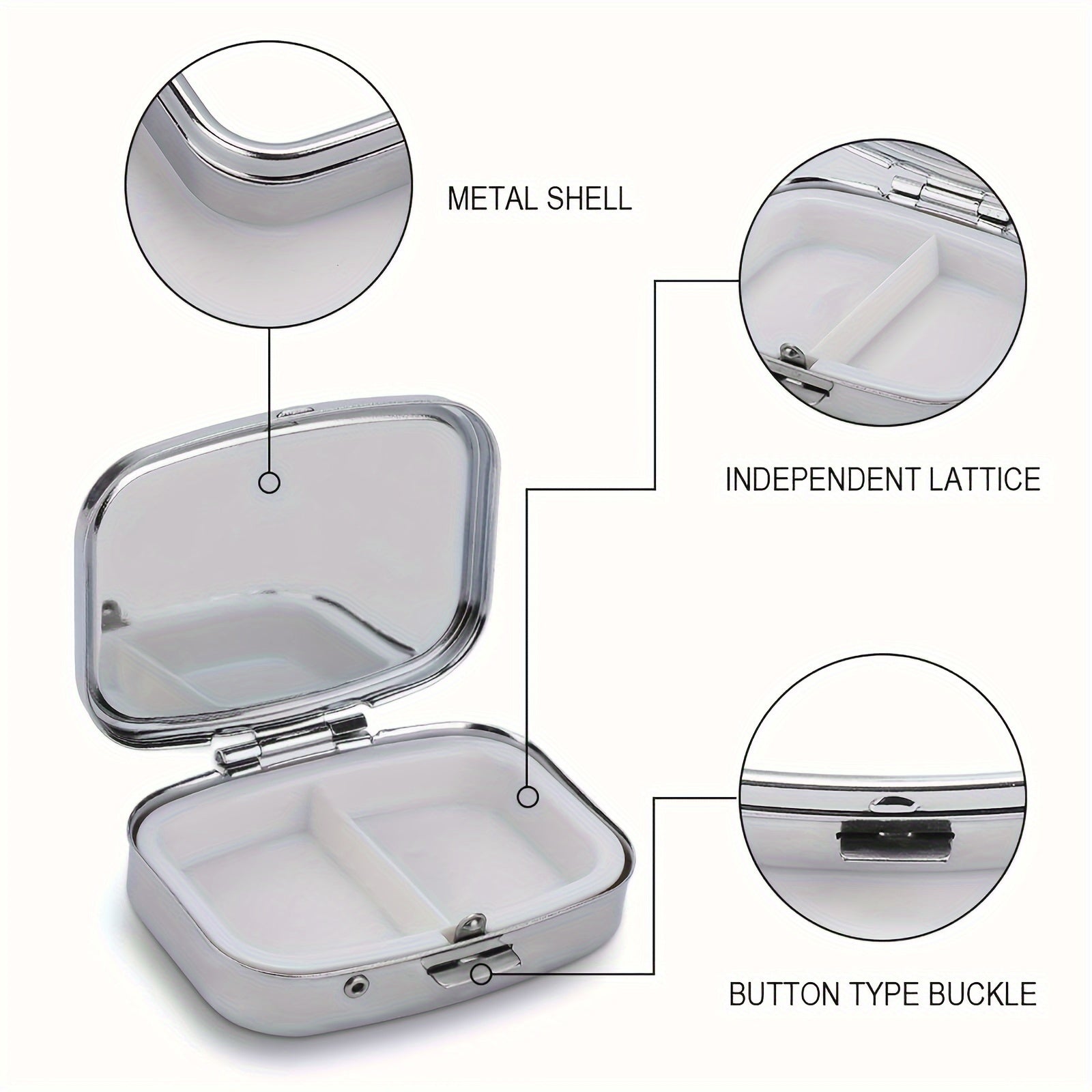 DUWOP2 1pc Medicine Box 2 compartment Decorative Metal Vitamin Organizer