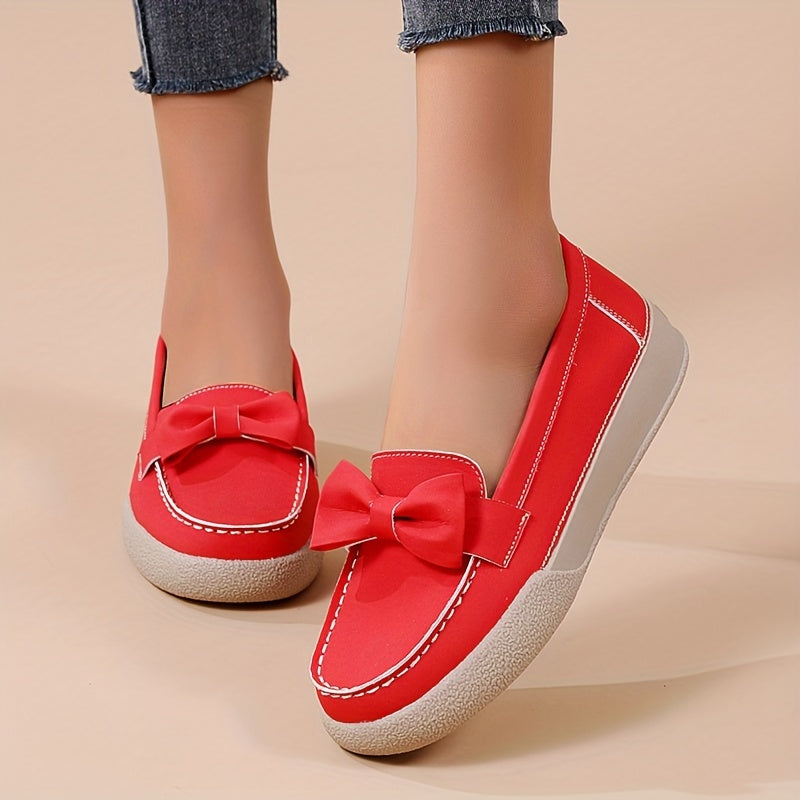 Women's Bowknot Flat Loafers Round Toe Faux Leather Slip On Flats