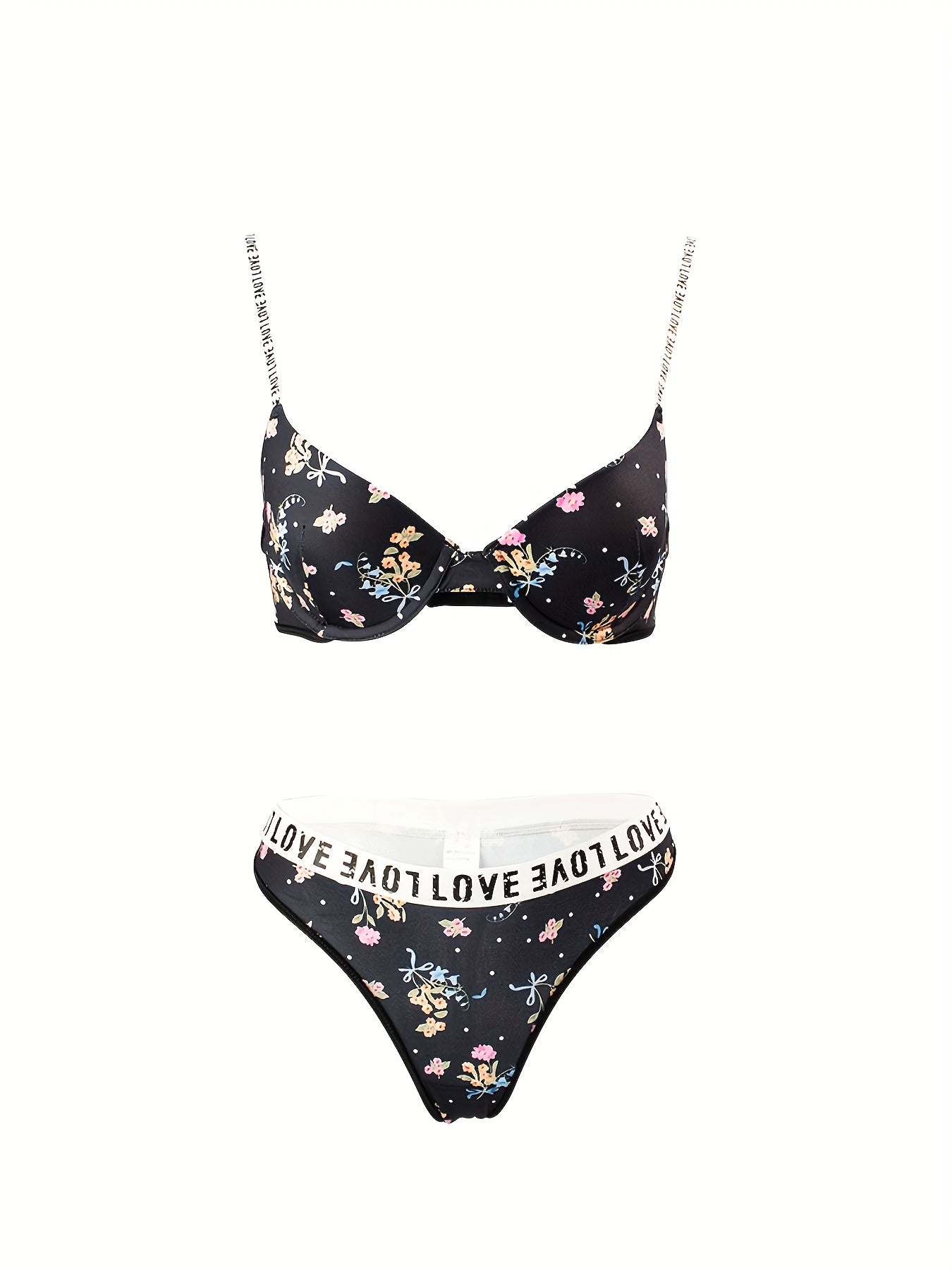 Floral Print Push Up Bra & Panties Set