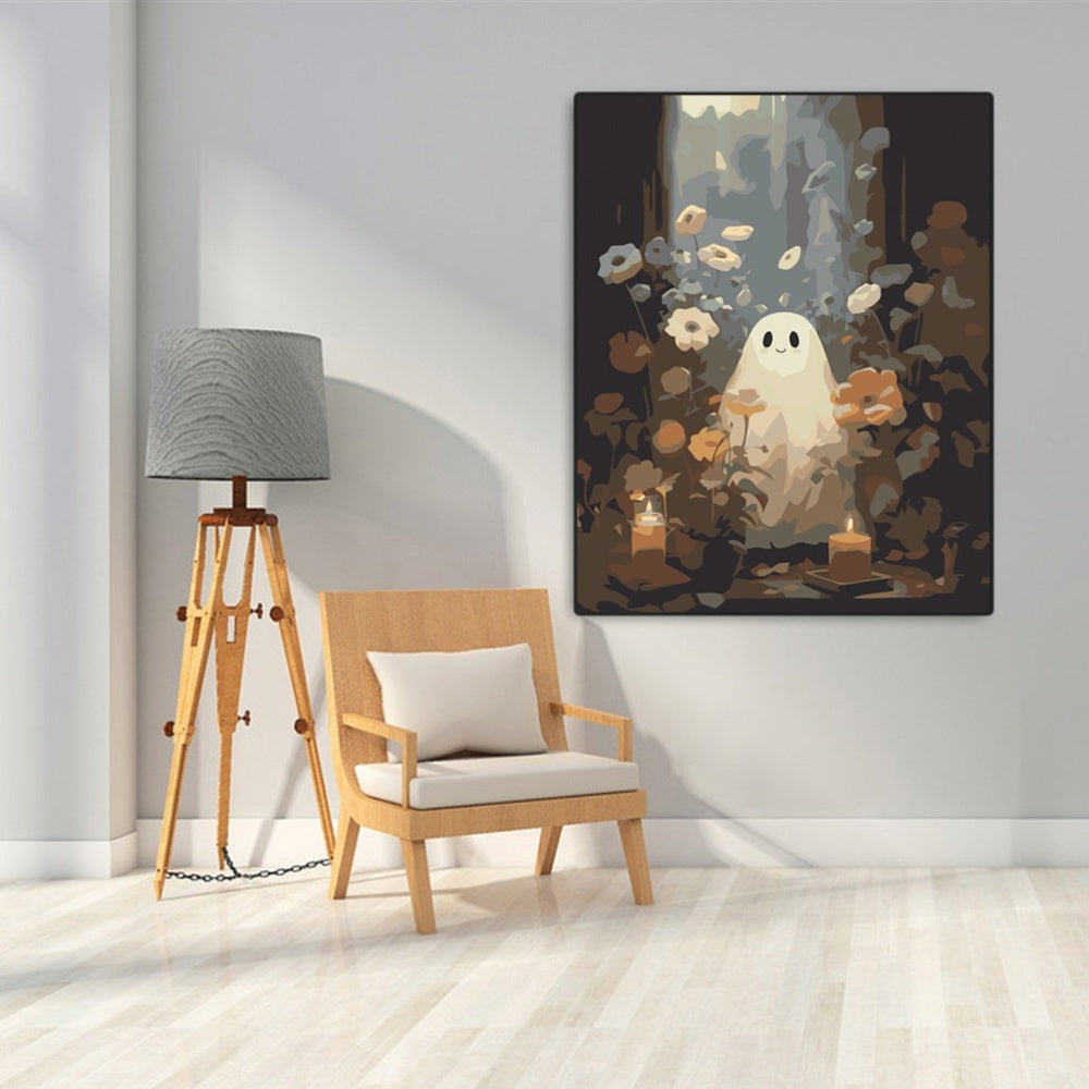 Halloween Ghost in Flower Beds Painting