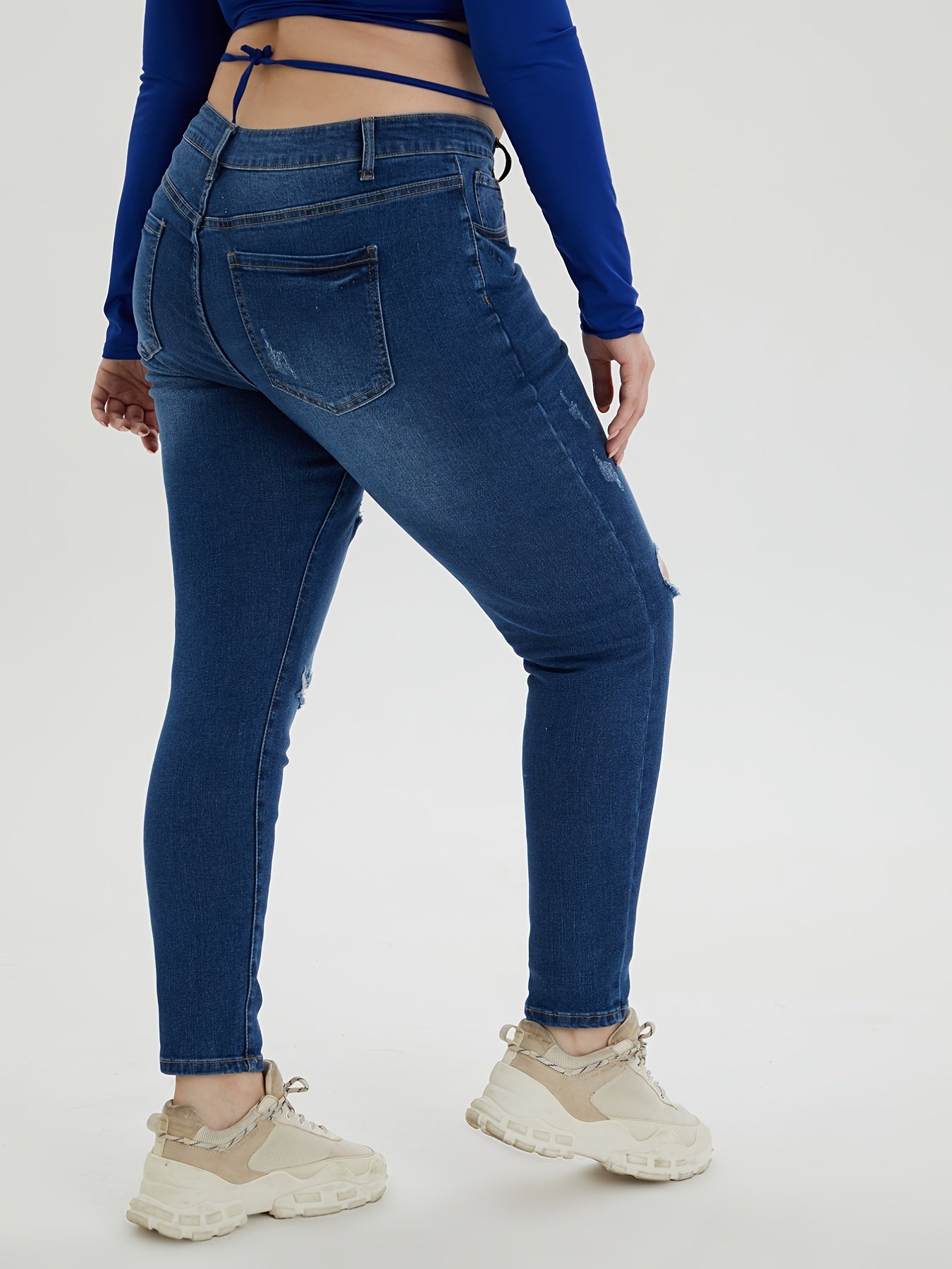  Casual Jeans Women's Plus Button Fly High Stretch Tapered Jeans