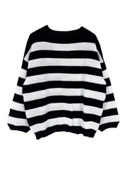  Stripe Print Drop Shoulder Cardigan