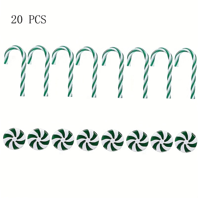 20pcs Christmas Acrylic Candy Cane Decoration Set Red Green Candy Windmill