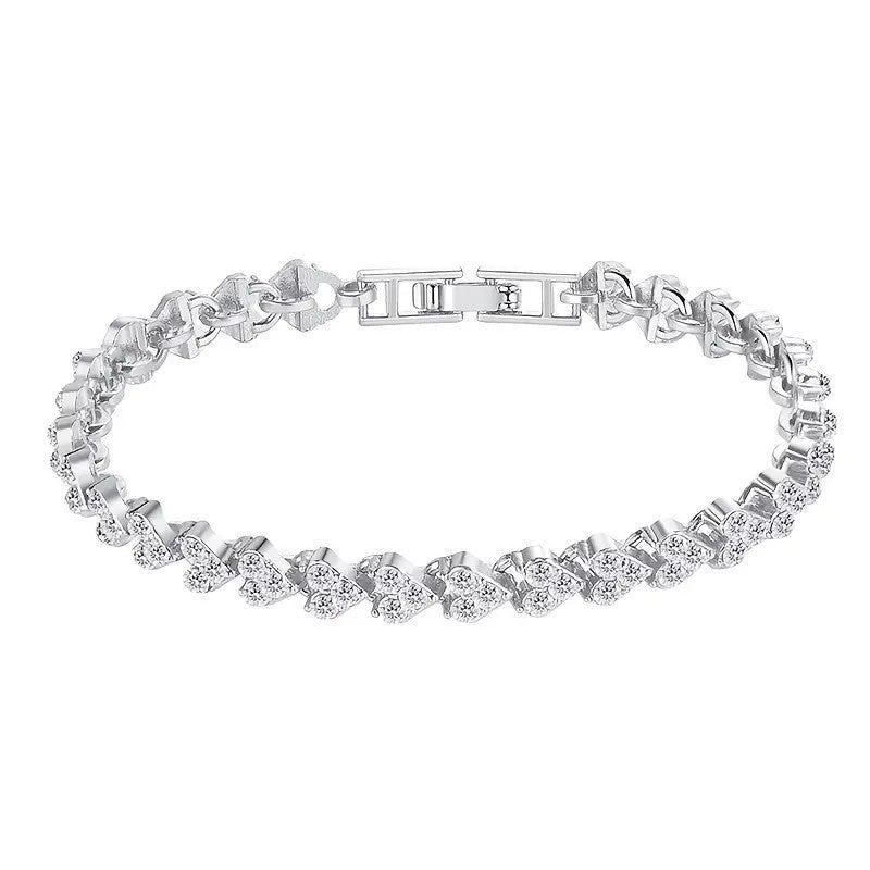 Braided Leaf Charm Crystal Wedding Bracelet for Women