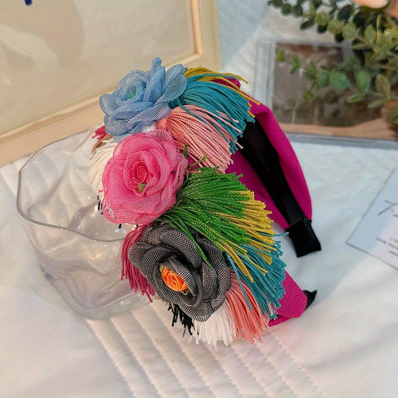 Colorful Boho Tassel Flower Headband for Women