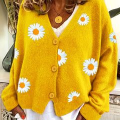 Daisy Pattern Embroidered Knitted Cardigan Sweater for Women