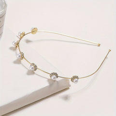 Faux Pearl Rhinestone Headband Style Head Hoop Alloy Hair Band