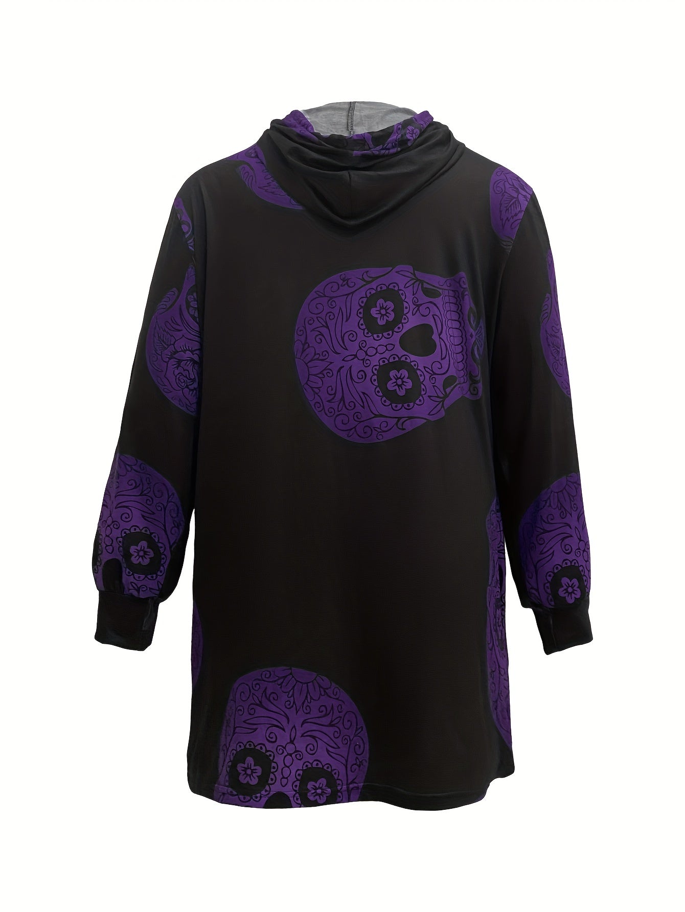  Gothic Skull Print Long Sleeve Dress