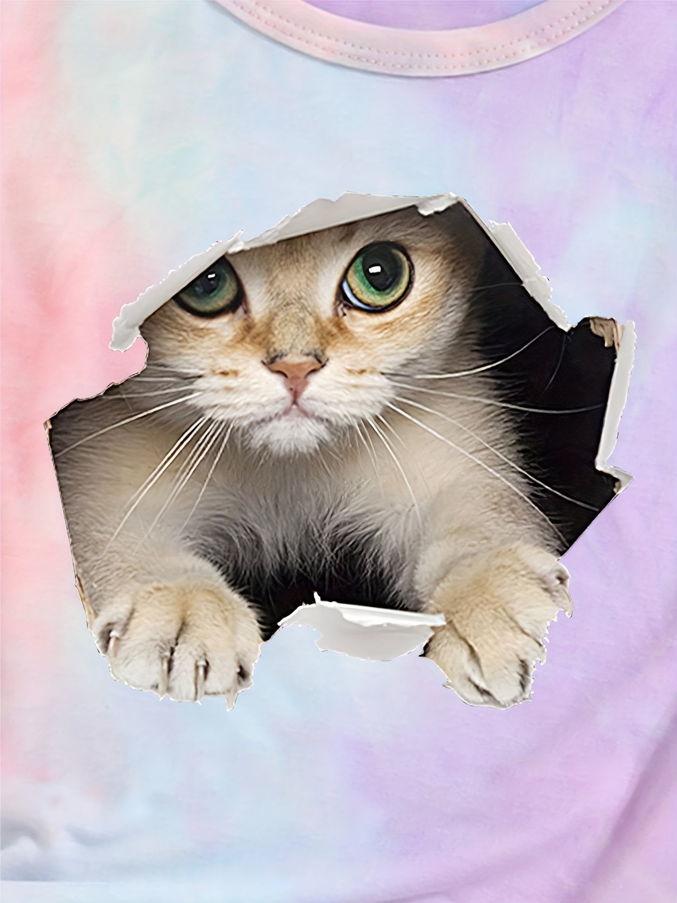 Kitty & Tie Dye Tee for Toddler Girls Short Sleeve Crewneck Summer Top