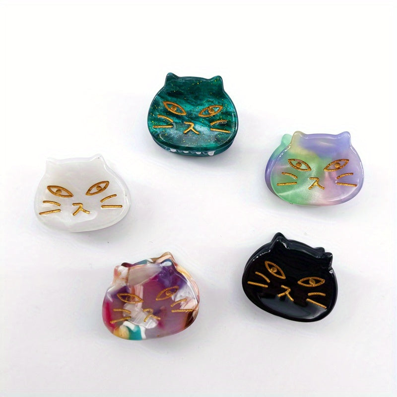 5pcs Cat Hair Clips Mini Hair Claw Tortoise Shell Acetate Resin Marble Hair