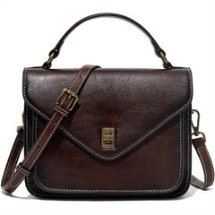 Vintage Brown Leather Crossbody Bag for Women with Top Handle Kiss Lock Closure