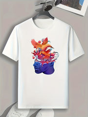 Bird & Statue Print Men's Graphic Tee for Summer