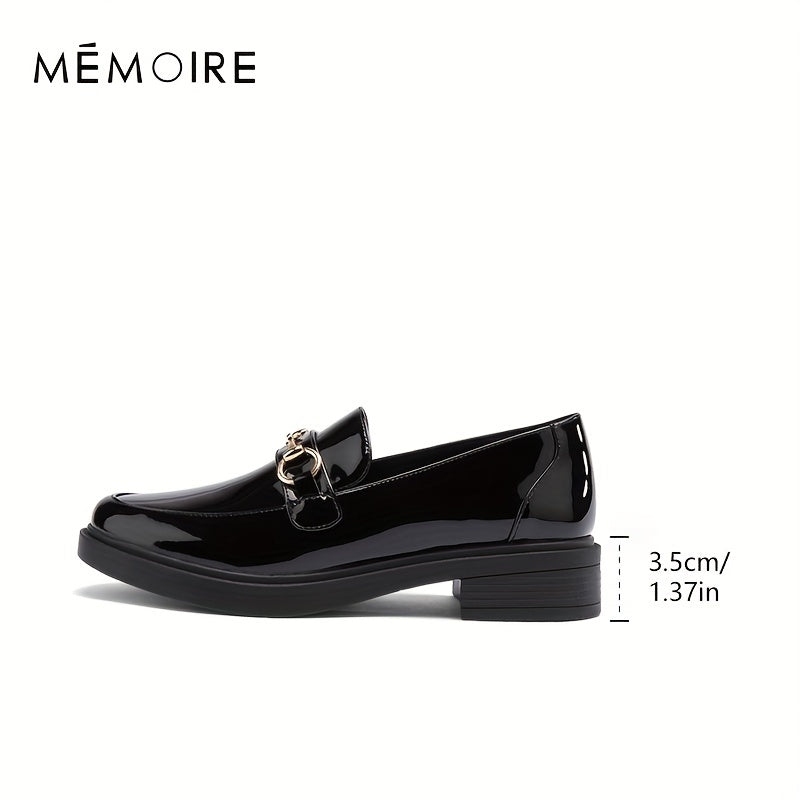 Women's Buckle Chunky Loafers Patent Leather Shoes