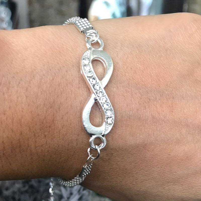 Silver Rhinestone Infinite Bracelet 8 Number Cross Pendant Charm Bangle