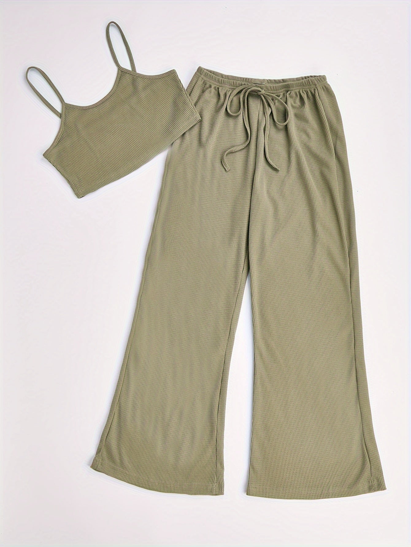 Waffle Lounge Set Crew Neck Cami Top & Pants Women's Loungewear