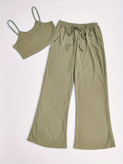 Waffle Lounge Set Crew Neck Cami Top & Pants Women's Loungewear