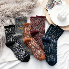 Geometric Pattern Mid Tube Socks Retro Style Women's Stockings