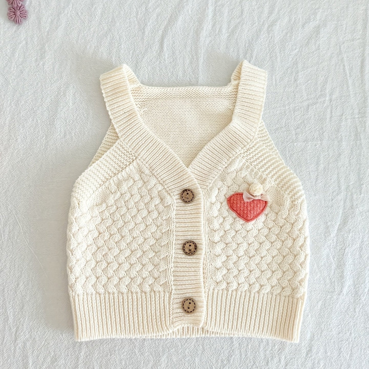 Baby Girl Love Knitted Vest Coat V Neck Botton Cotton Sweater