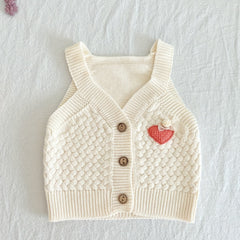 Baby Girl Love Knitted Vest Coat V Neck Botton Cotton Sweater