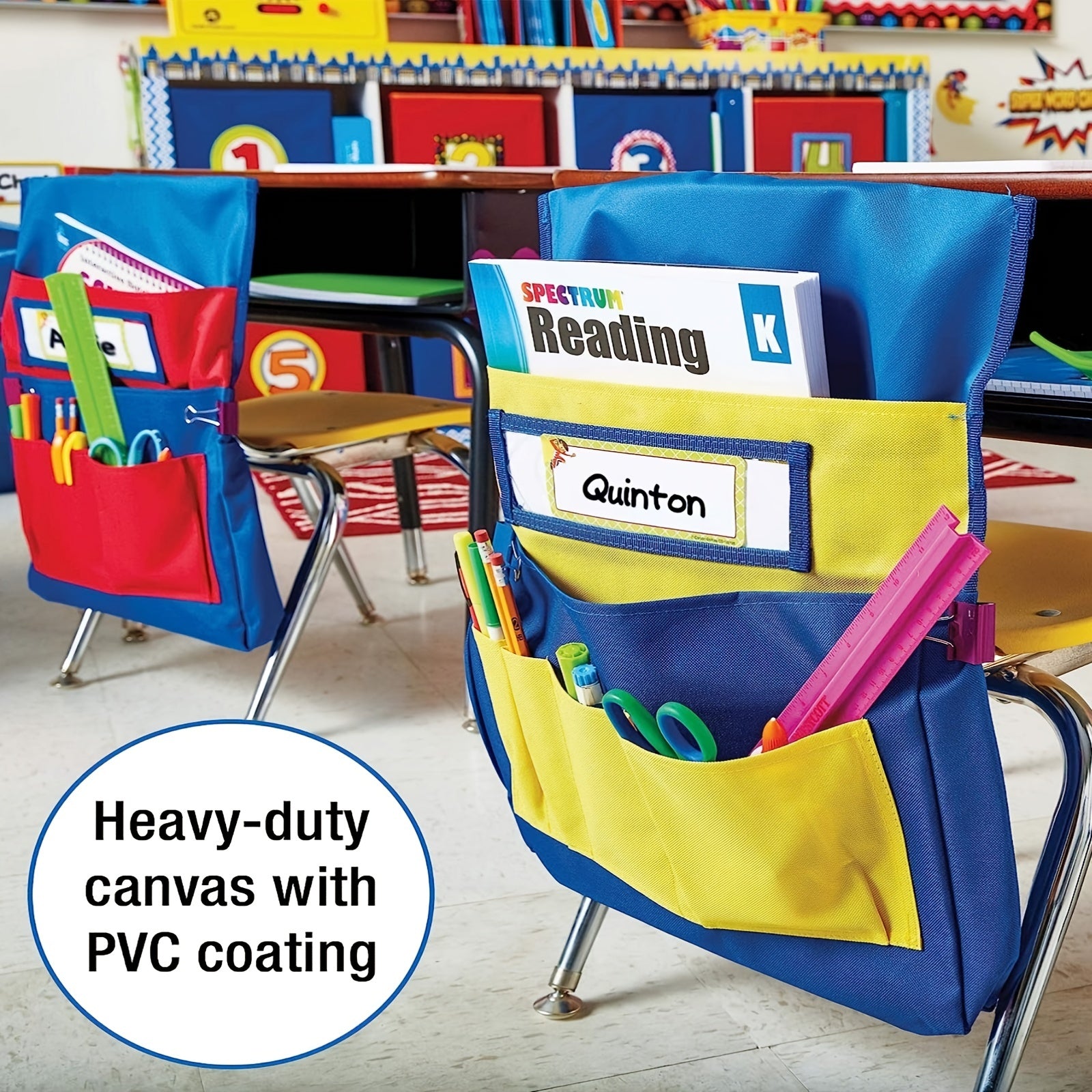 Canvas & Red Chair Pockets Chairback Buddy Pocket Chart Storage Bag