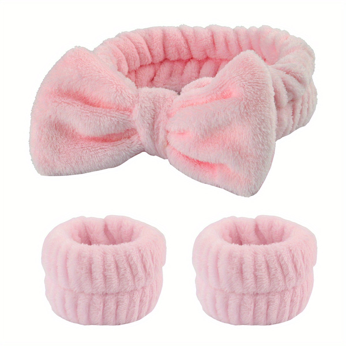 3pcs Bowknot Headband Wristband Set for Spa Makeup Skincare