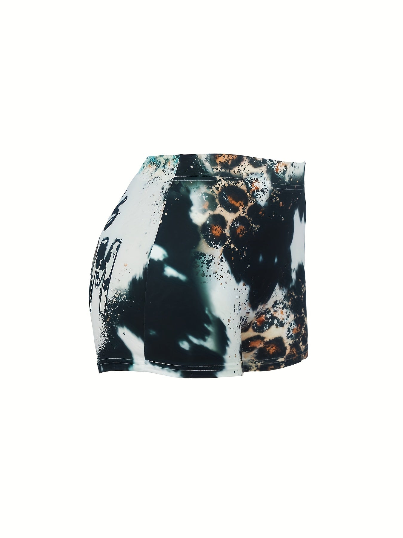  Leopard & Letter Print High Rise Skinny Shorts
