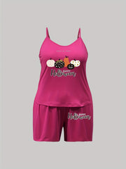 Halloween Pajama Set Pumpkin Print Round Neck Cami Top & Shorts