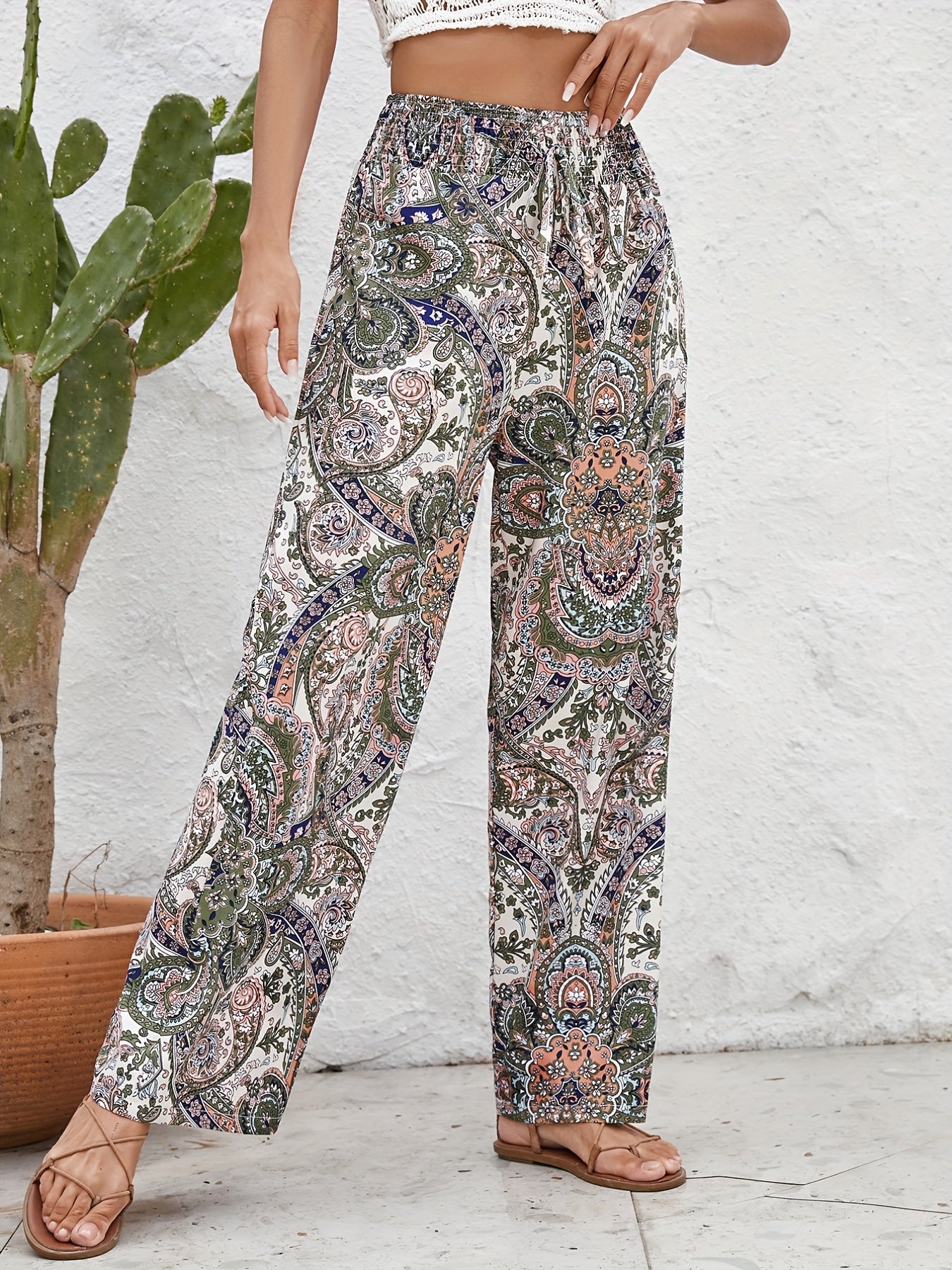Boho Paisley Print Wide Leg Pants